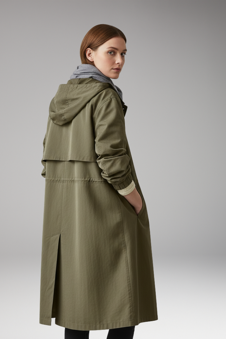 Women's Long Hooded Coat with Buttons