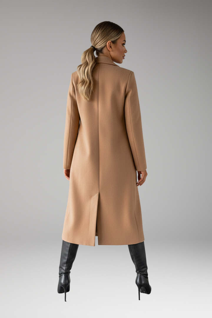 Women's Overcoat with Notched Lapel and Two-Row Button Front