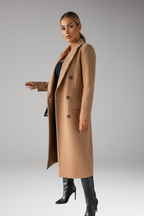 Women's Overcoat with Notched Lapel and Two-Row Button Front