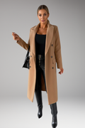 Women's Overcoat with Notched Lapel and Two-Row Button Front