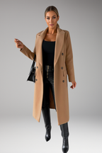Women's Overcoat with Notched Lapel and Two-Row Button Front