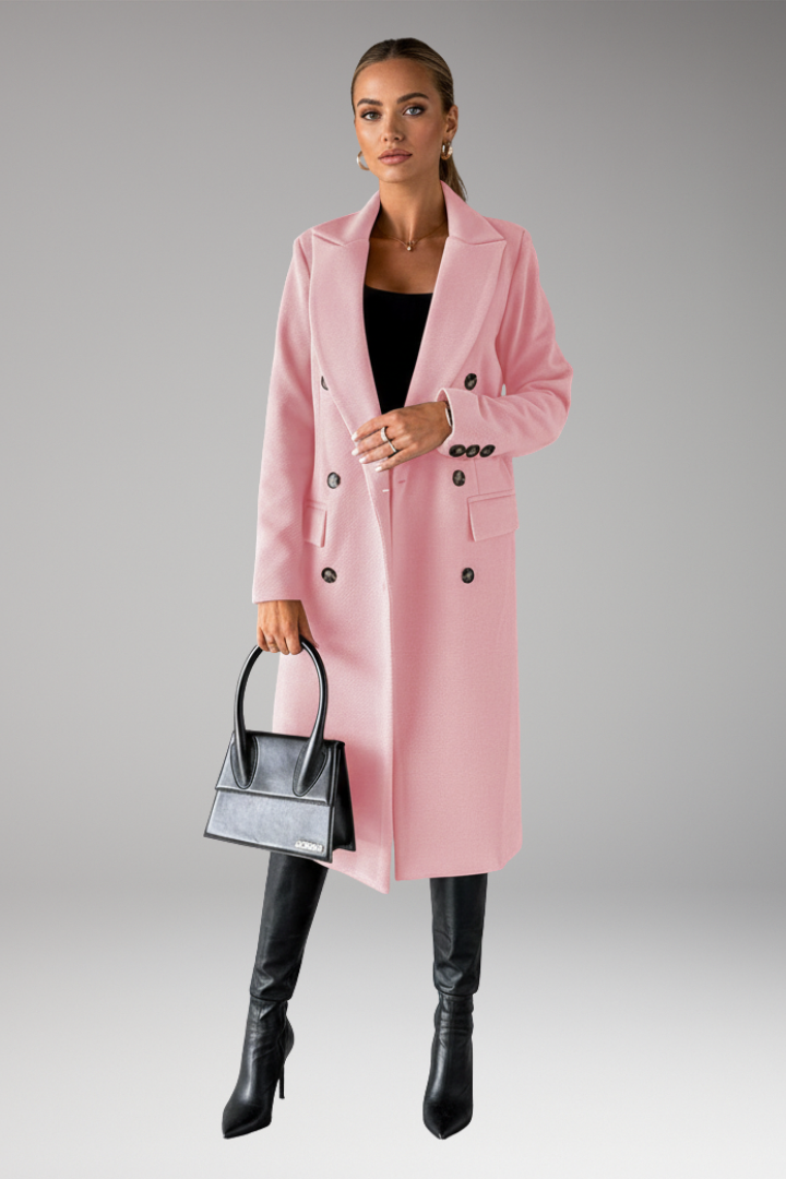 Women's Overcoat with Notched Lapel and Two-Row Button Front