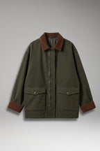 Women's Oversized Jacket with Button Closure and Contrast Collar