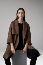 Women's Oversized Trench Coat with Lapel Collar and Front Pockets