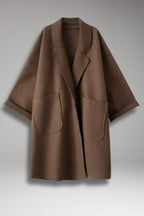 Women's Oversized Trench Coat with Lapel Collar and Front Pockets