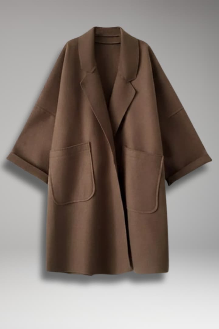 Women's Oversized Trench Coat with Lapel Collar and Front Pockets