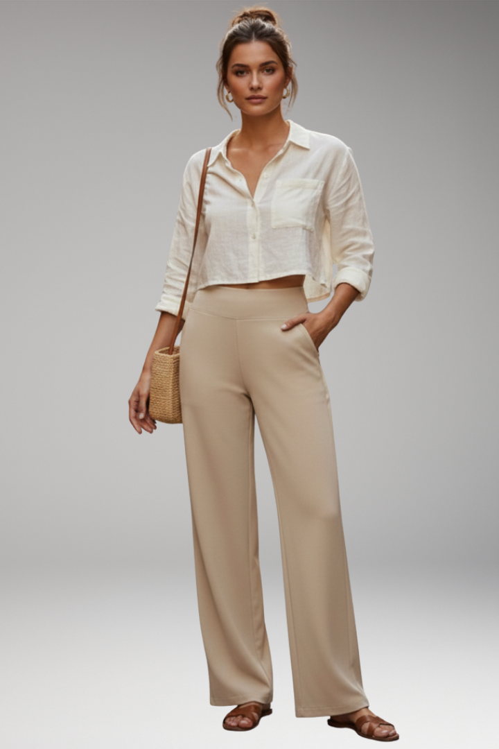 Pantalon pour femme à taille haute et poches latérales