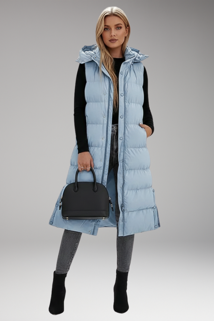 Women's Puffer Jacket with Hood and Quilted Padding