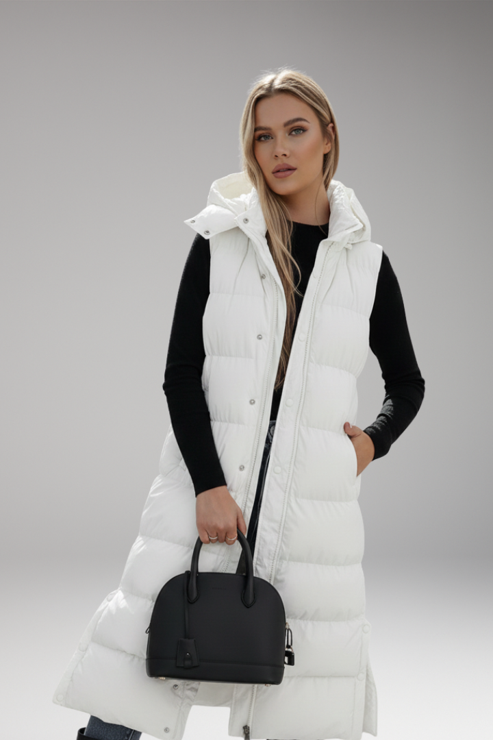 Women's Puffer Jacket with Hood and Quilted Padding