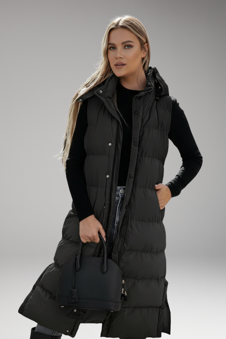 Women's Puffer Jacket with Hood and Quilted Padding