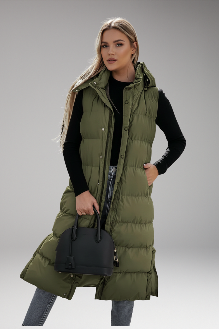 Women's Puffer Jacket with Hood and Quilted Padding