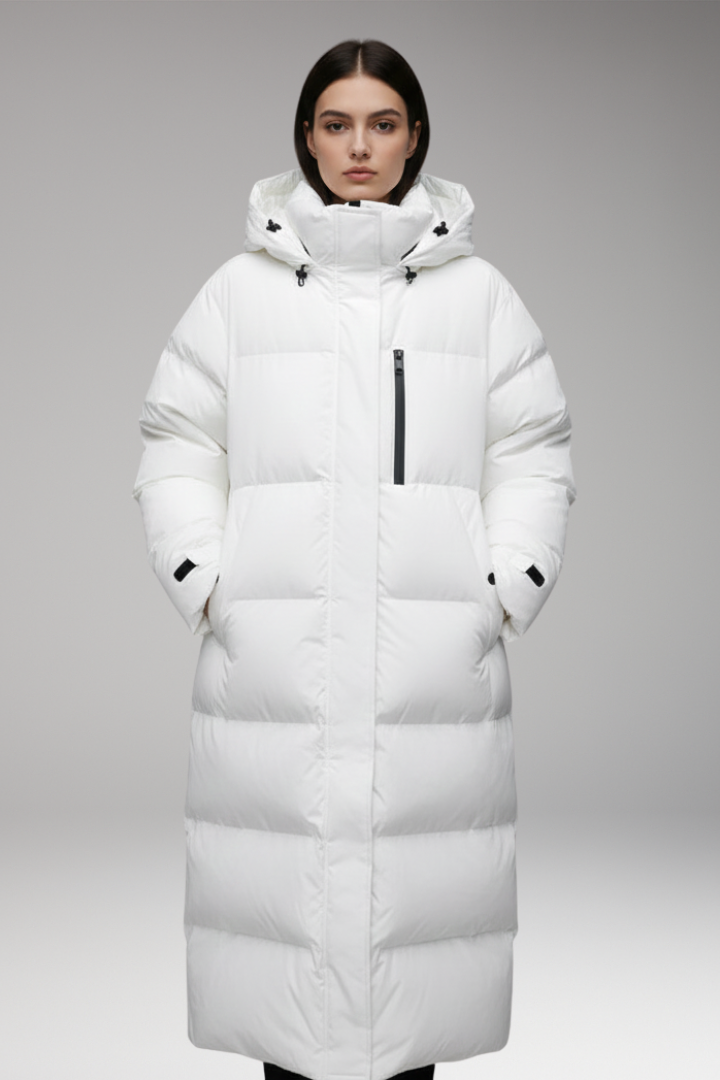 Women's Puffer Jacket with Hood and Raised Collar