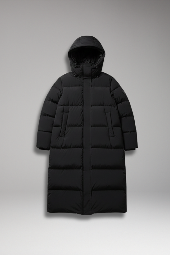 Women's Puffer Jacket with Hood and Raised Collar