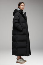 Women's Puffer Jacket with Hood and Raised Collar