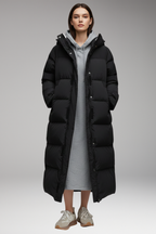 Women's Puffer Jacket with Hood and Raised Collar