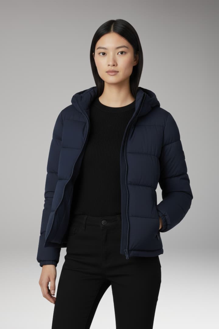Women's Puffer Jacket with Padded Insulation and Zip Closure
