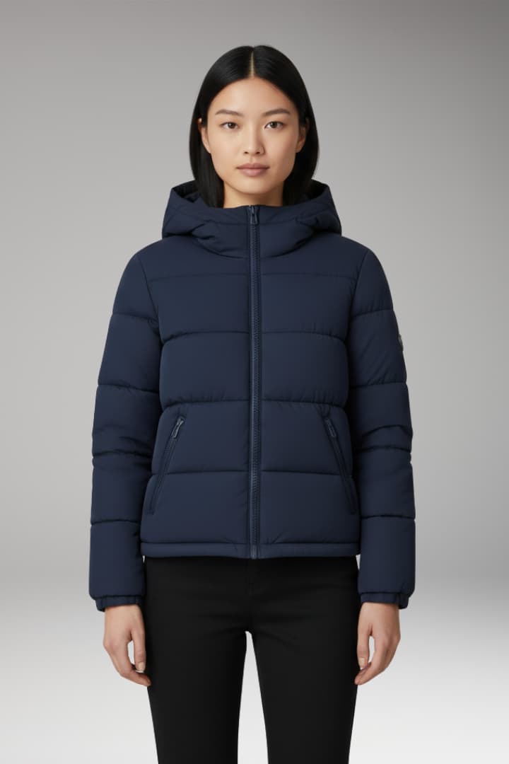 Women's Puffer Jacket with Padded Insulation and Zip Closure