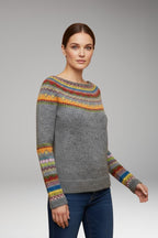 Women's Pullover Sweater with Crew Neck and Ribbed Surface