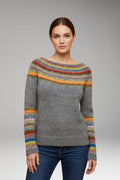 Women's Pullover Sweater with Crew Neck and Ribbed Surface