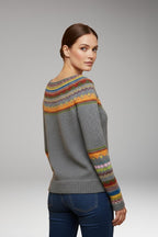 Women's Pullover Sweater with Crew Neck and Ribbed Surface