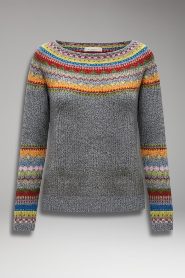 Women's Pullover Sweater with Crew Neck and Ribbed Surface