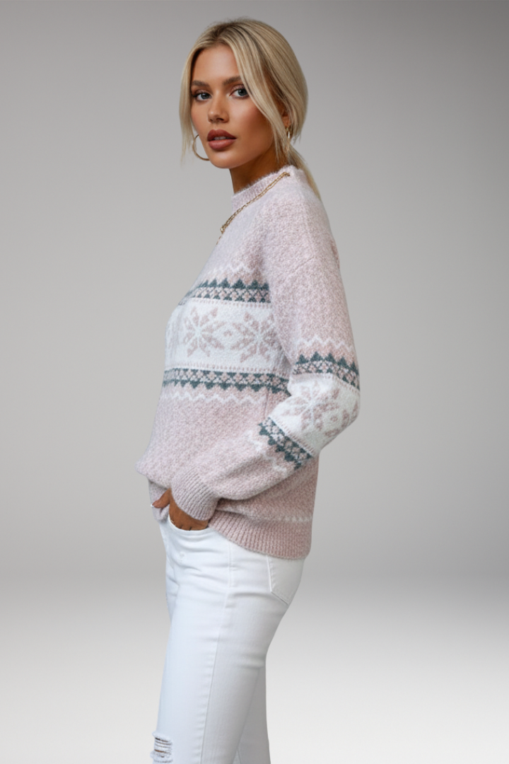Women's Pullover Sweater with Mock Neck and Ribbed Edges