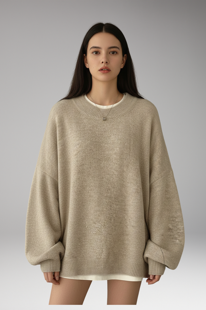 Women's Pullover Top with Round Neck and Split Hem