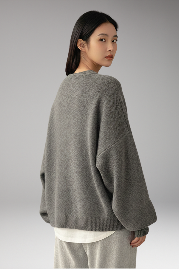 Women's Pullover Top with Round Neck and Split Hem