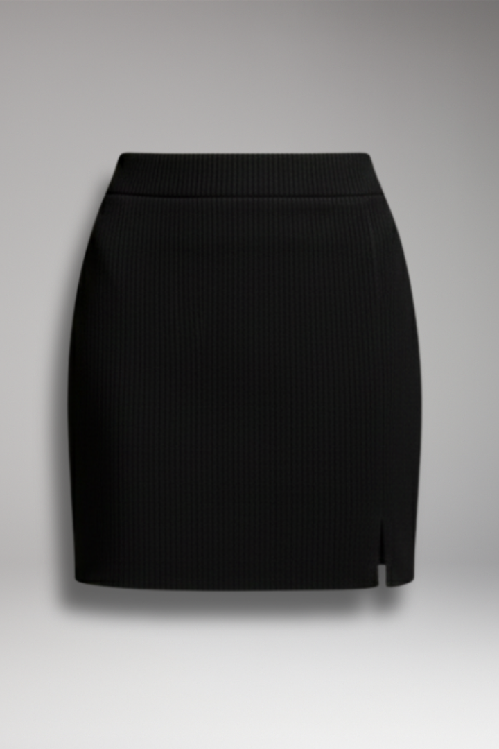 Women's Short Skirt with Zipper and Slit Hem