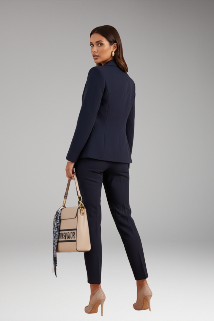 Women's Suit Set with Two-Row Button Blazer and Straight-Leg Pants