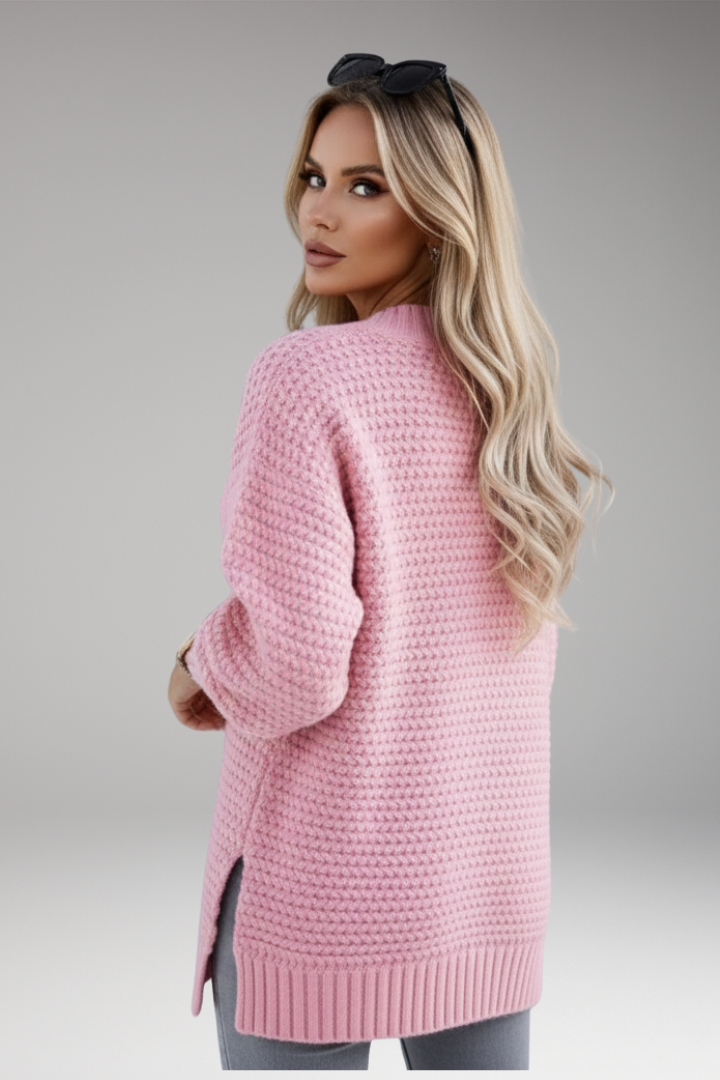Women's Sweater with High Neck and Ribbed Cuffs