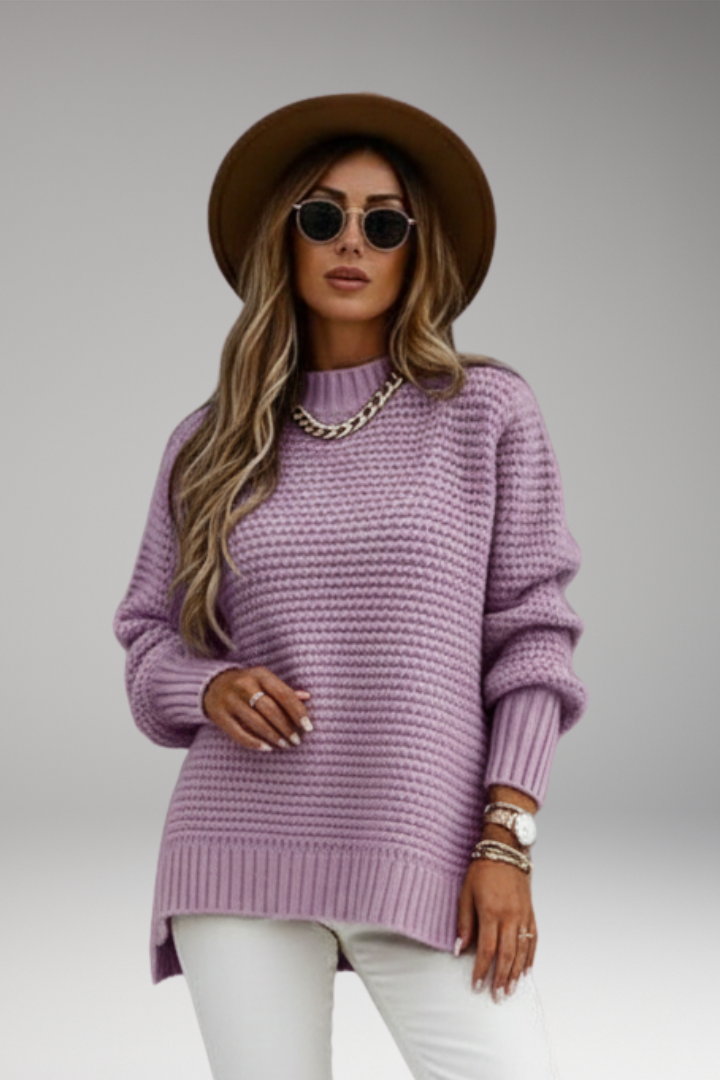 Women's Sweater with High Neck and Ribbed Cuffs