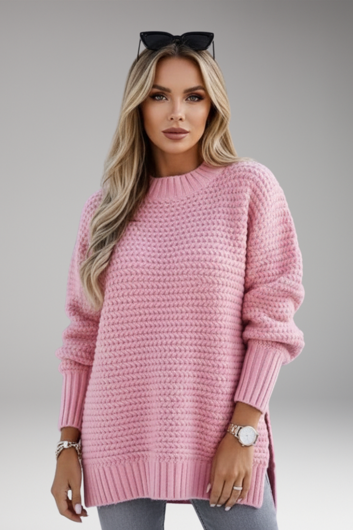Women's Sweater with High Neck and Ribbed Cuffs
