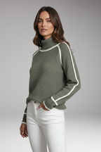 Women's Sweater with High Neck and Trim