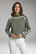 Women's Sweater with High Neck and Trim
