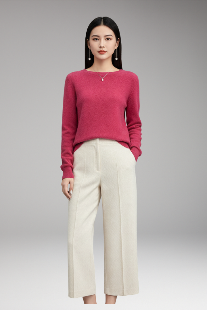 Women's Sweater with Round Neck and Plain Surface