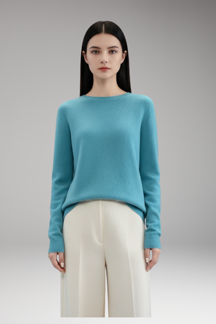Women's Sweater with Round Neck and Plain Surface