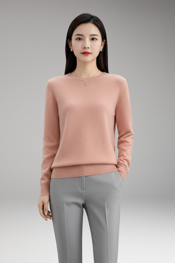 Women's Sweater with Round Neck and Plain Surface