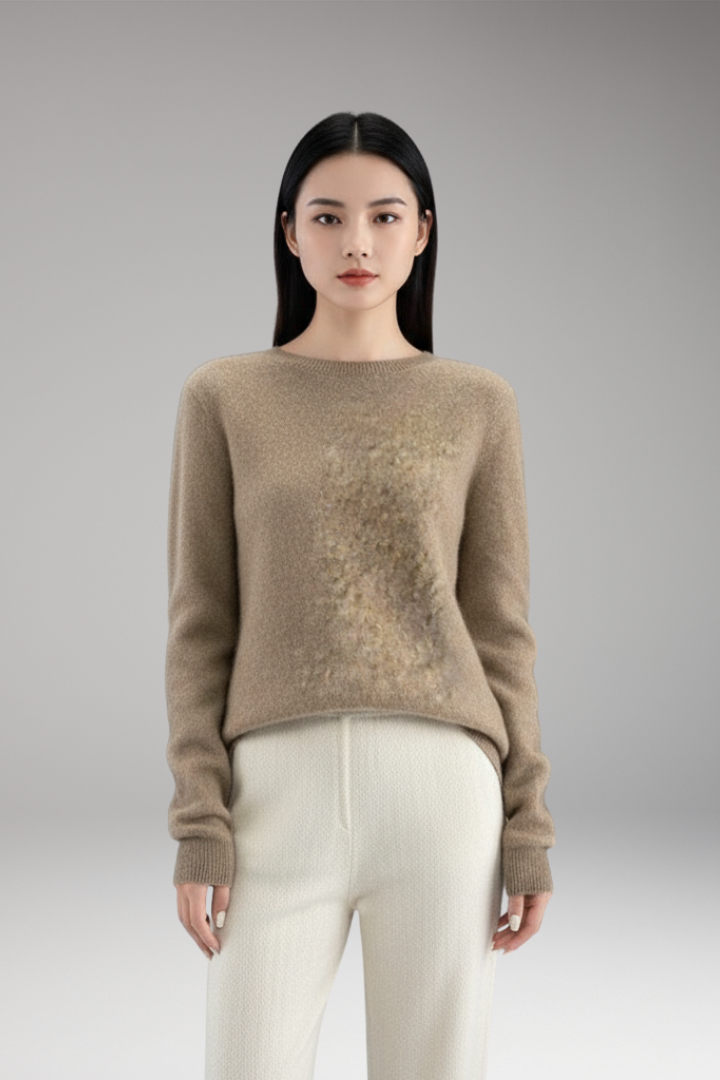 Women's Sweater with Round Neck and Plain Surface