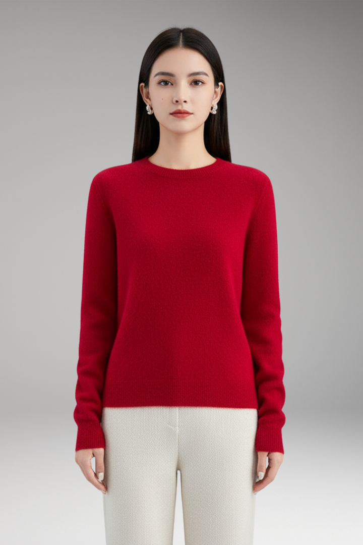 Women's Sweater with Round Neck and Plain Surface