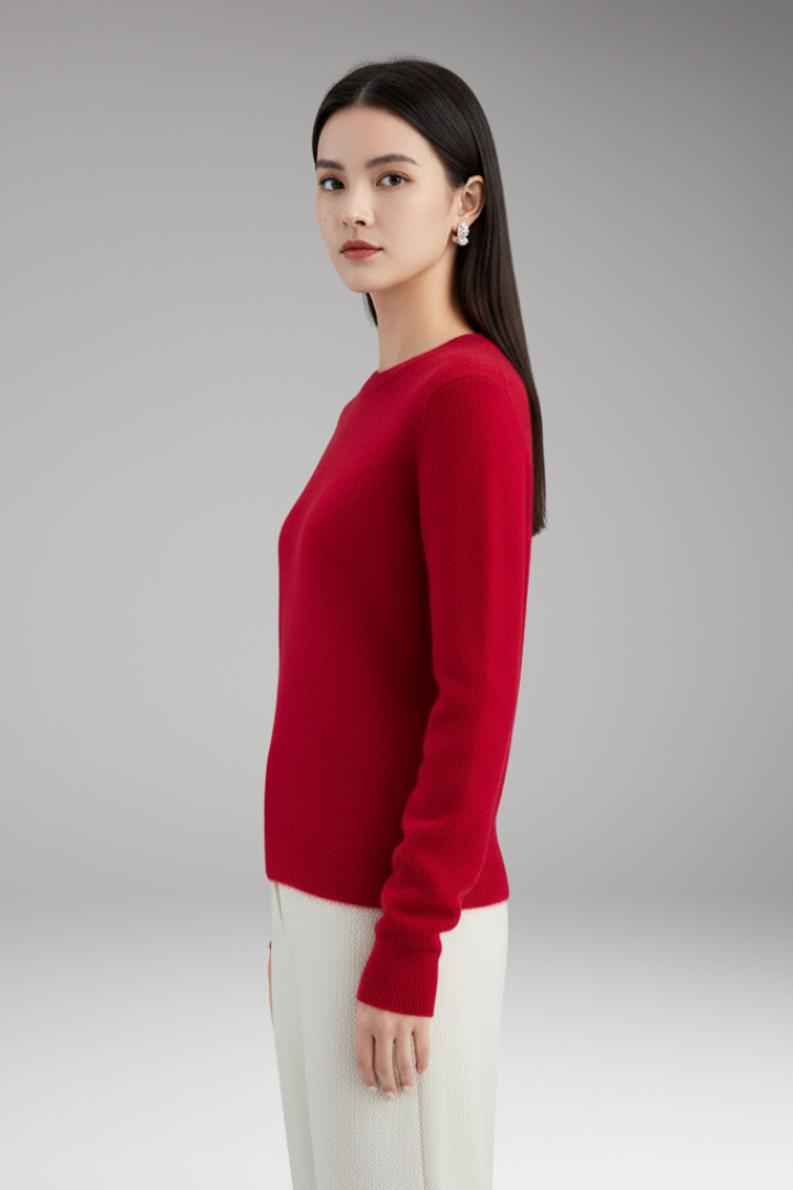Women's Sweater with Round Neck and Plain Surface