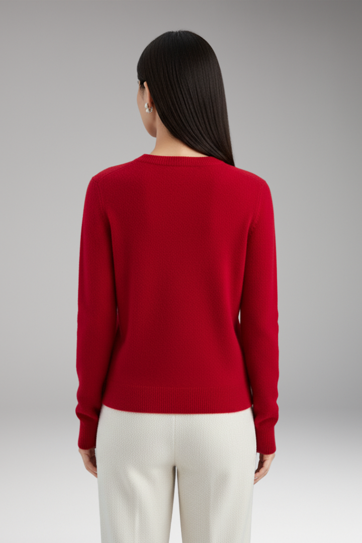 Women's Sweater with Round Neck and Plain Surface