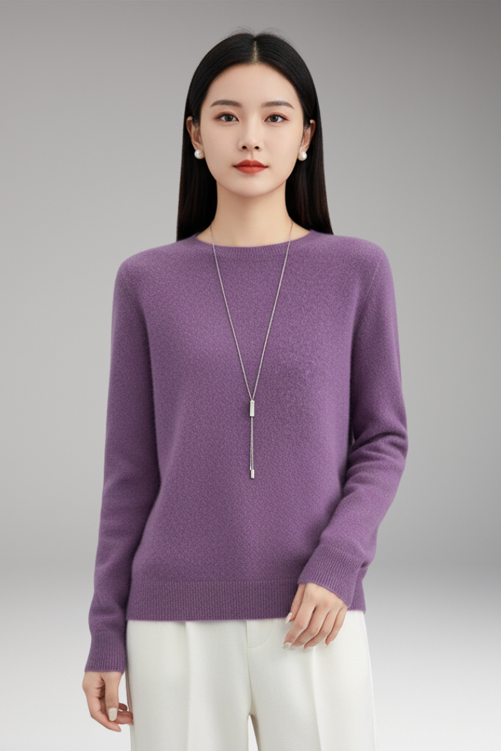 Women's Sweater with Round Neck and Plain Surface