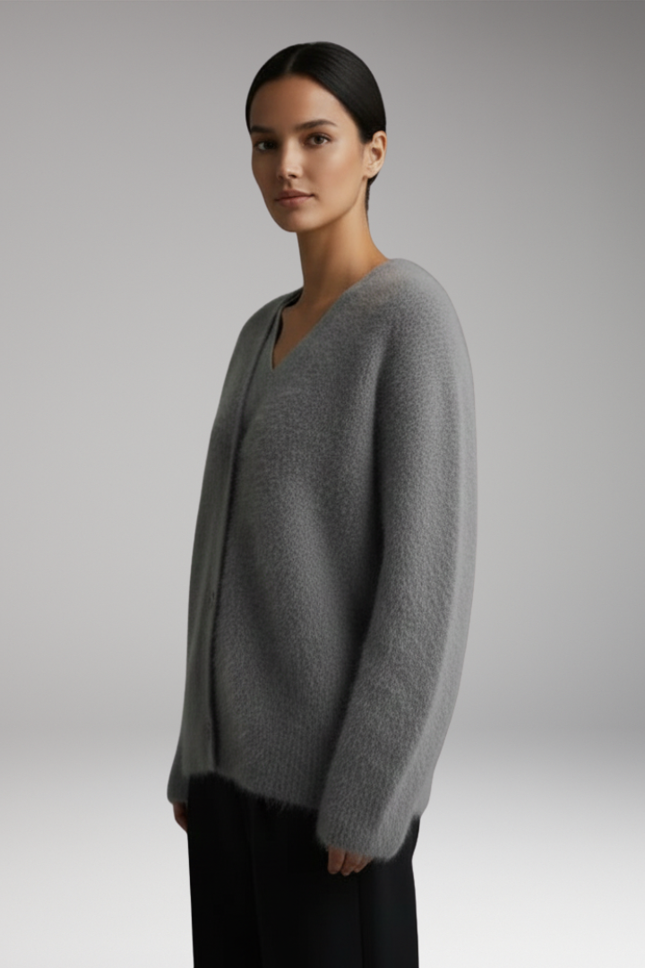 Women's Sweater with Round Neck and Ribbed Hem