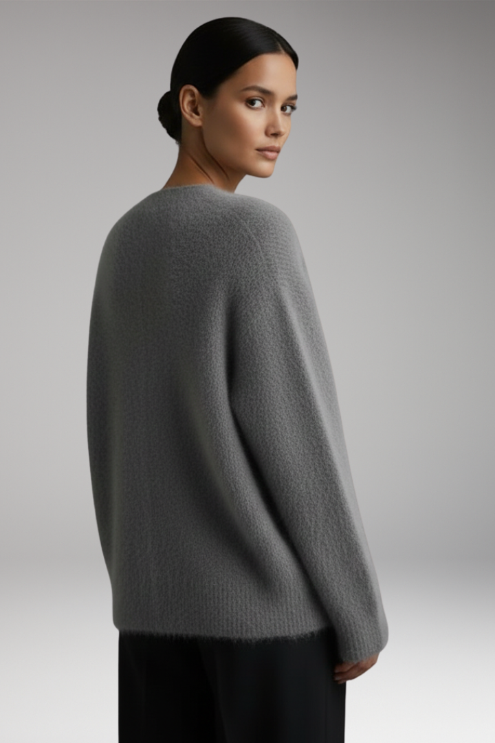 Women's Sweater with Round Neck and Ribbed Hem
