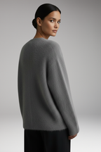 Women's Sweater with Round Neck and Ribbed Hem