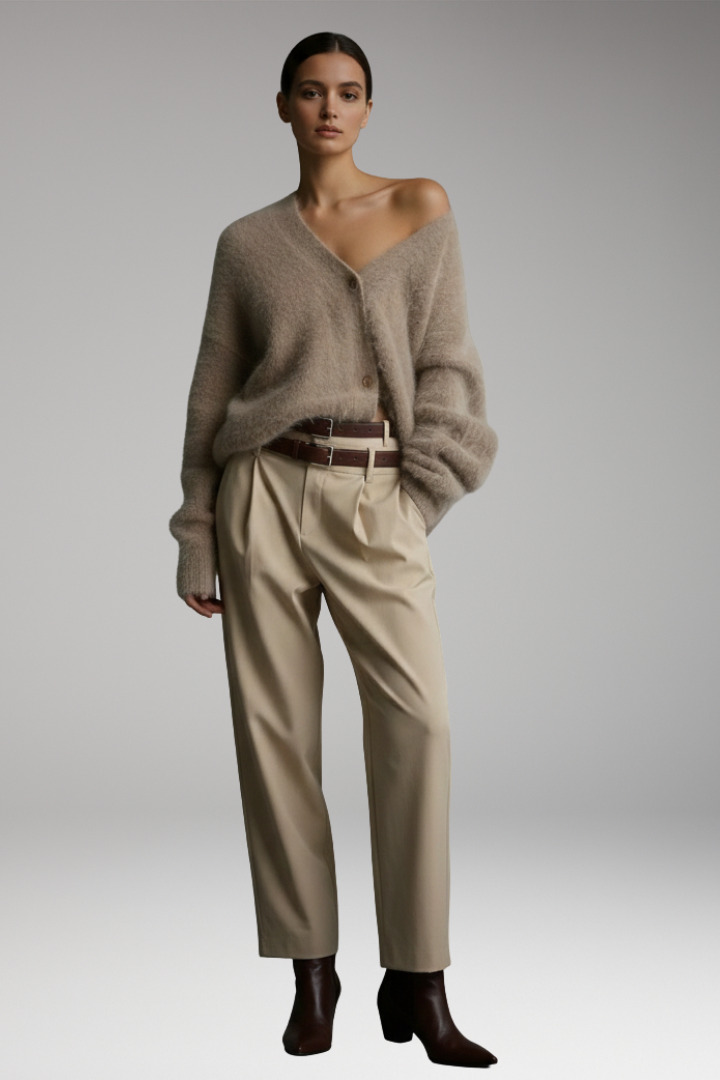 Women's Sweater with Round Neck and Ribbed Hem