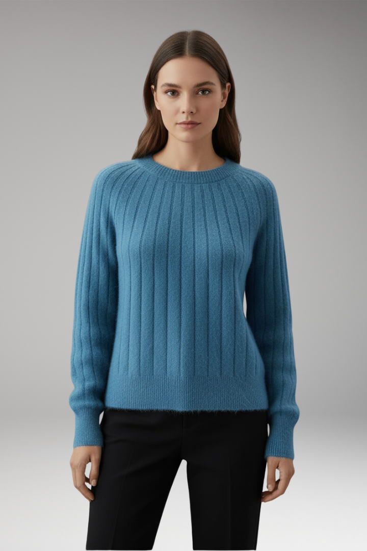 Women's Sweater with Round Neck and Ribbed Surface