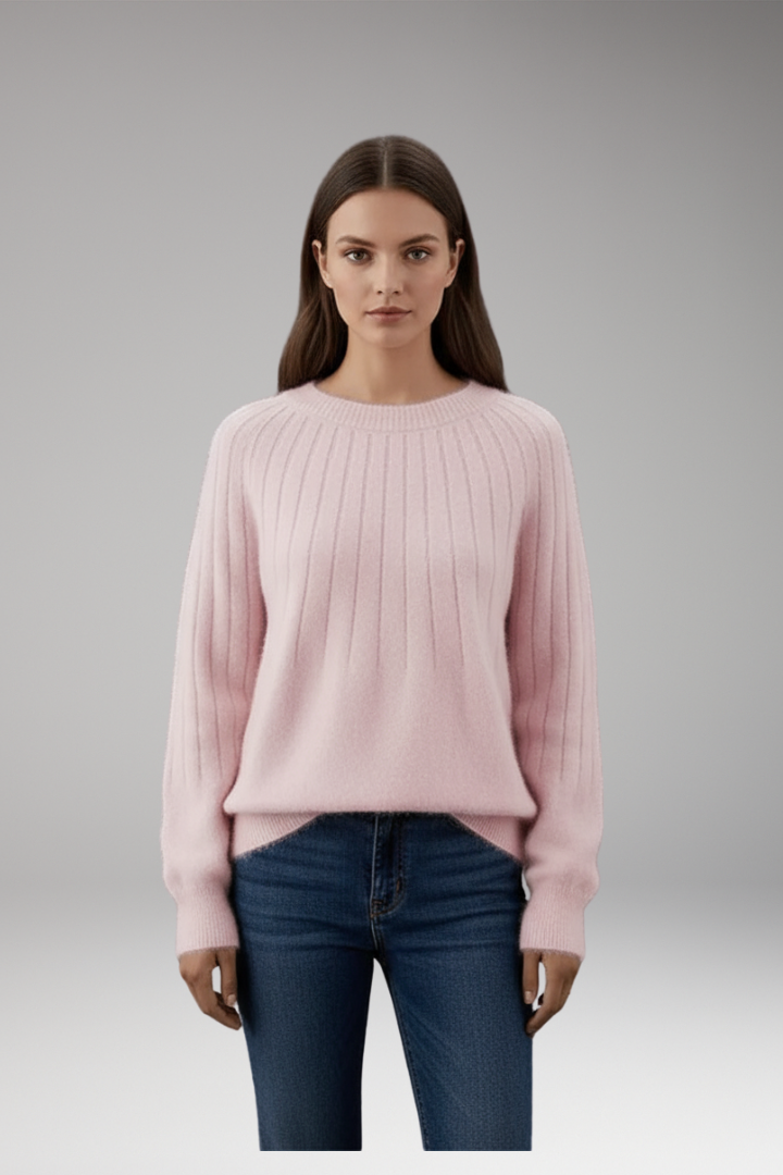 Women's Sweater with Round Neck and Ribbed Surface