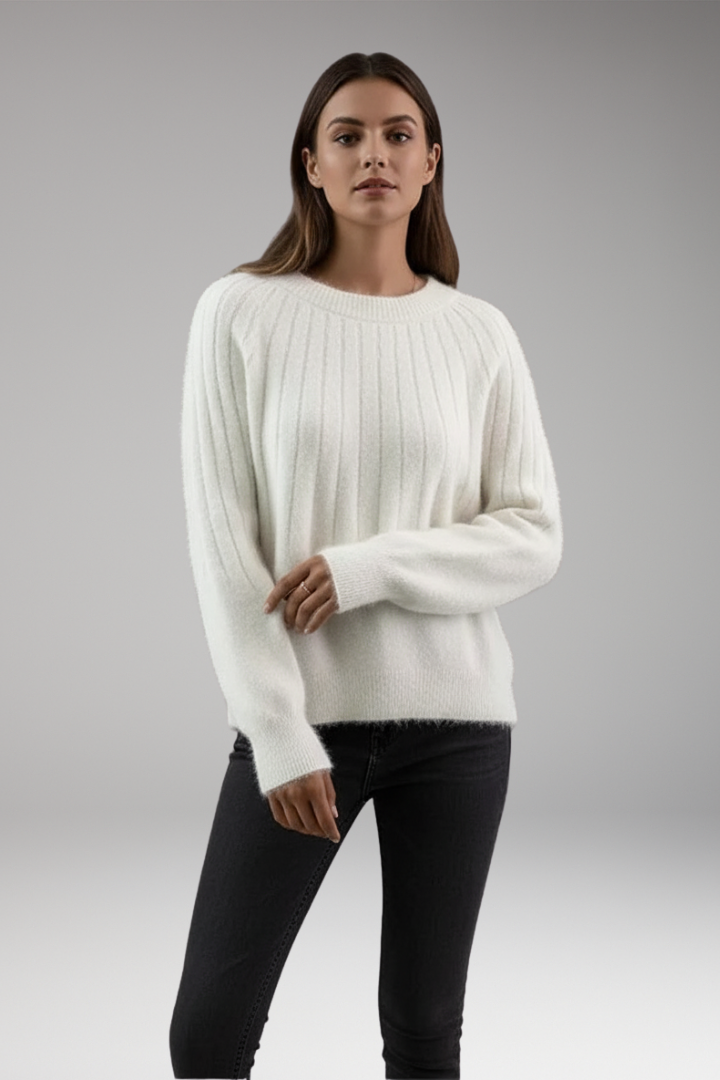 Women's Sweater with Round Neck and Ribbed Surface